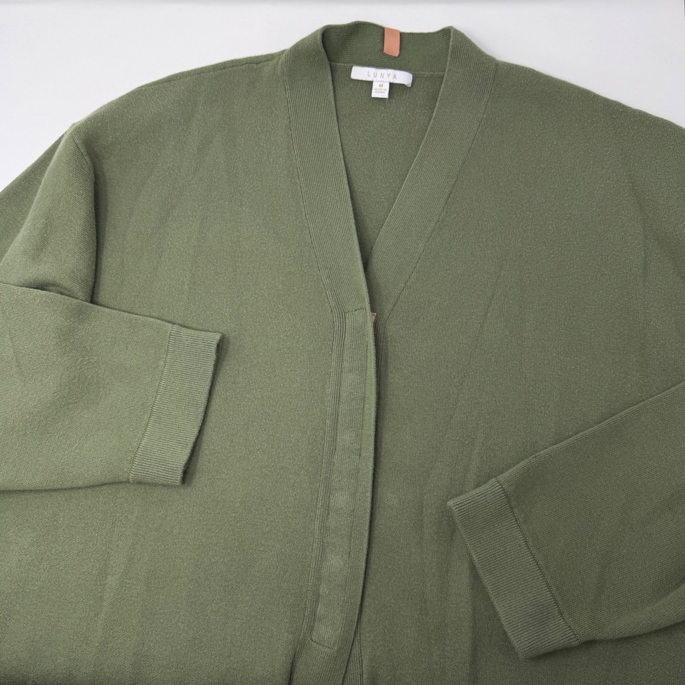 Lunya Cozy Cotton Silk Snap Front Cardigan Green Medium Organic Cotton Silk Mix
